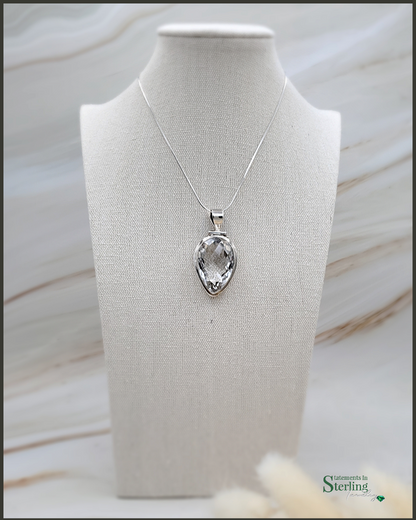 Clear Quartz and Sterling Silver Pear Pendant