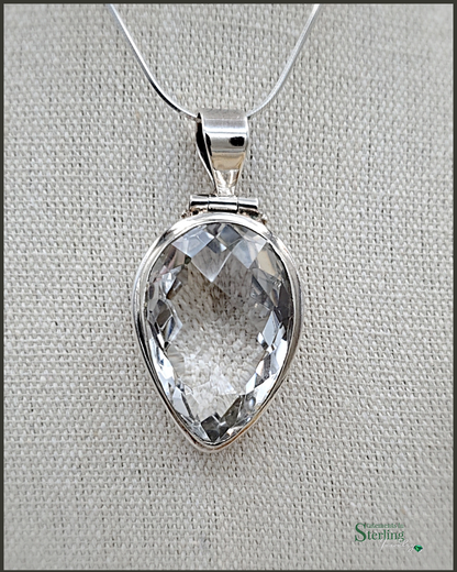 Clear Quartz and Sterling Silver Pear Pendant