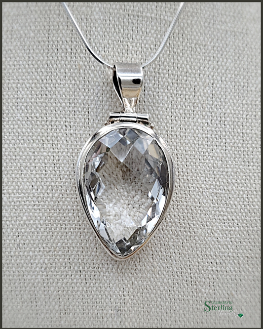 Clear Quartz and Sterling Silver Pear Pendant