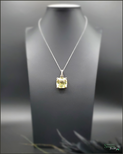 Vintage Cushion Cut Lemon Quartz and Sterling Silver Necklace