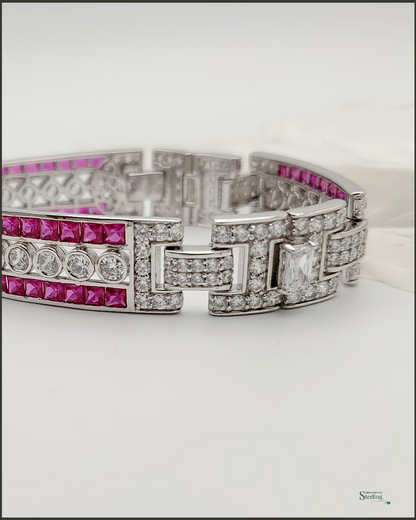 Vintage Sterling Silver and Cubic Zirconia Red Carpet Bracelet