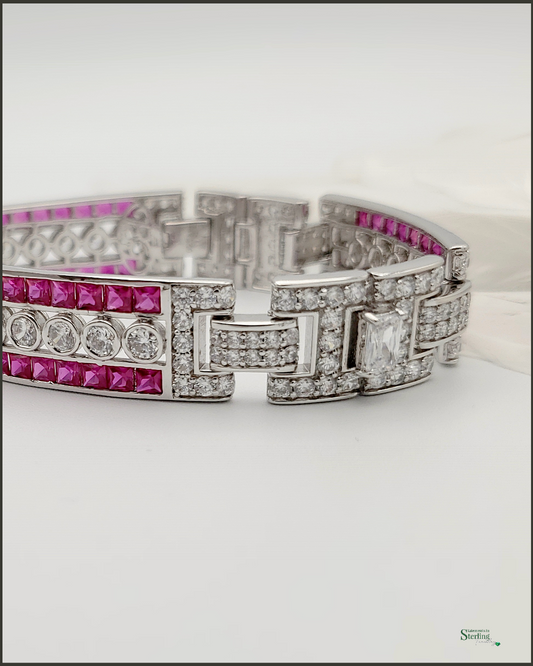 Sterling Silver and Cubic Zirconia Vintage Red Carpet Bracelet