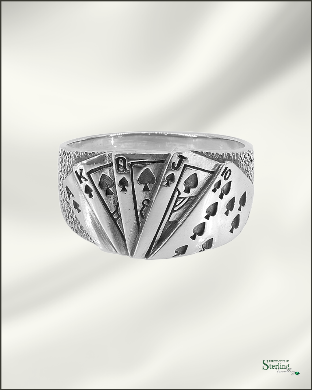 Sterling Silver Men's Poker Hand Ring Band