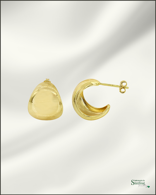 Sterling Silver Huggie Teardrop Earrings in Gold