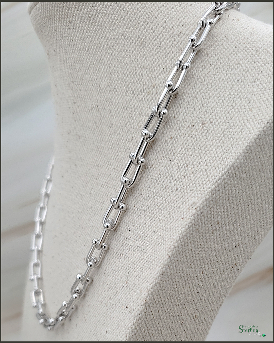 Solid Sterling Silver U Link Hardware Necklace in Rhodium