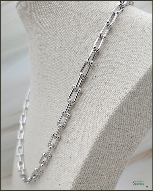 Solid Sterling Silver U Link Hardware Necklace in Rhodium