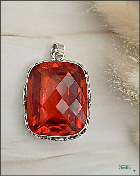 Red Sunset Quartz and Sterling Silver Pendant