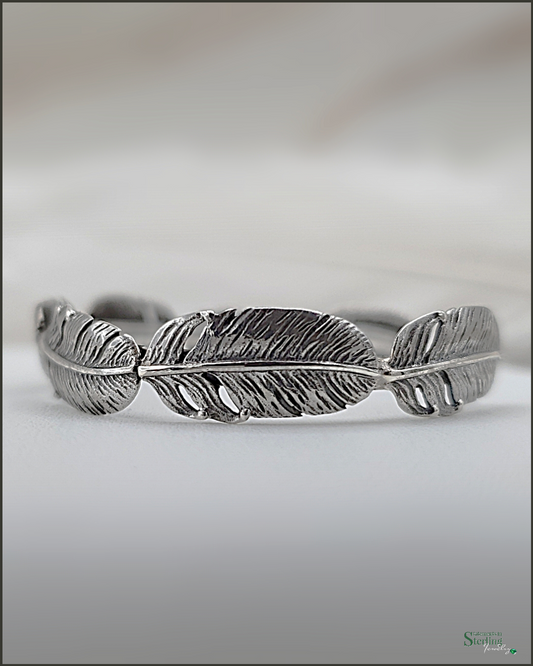 Feather Cuff Bracelet in Oxidized Sterling Silver