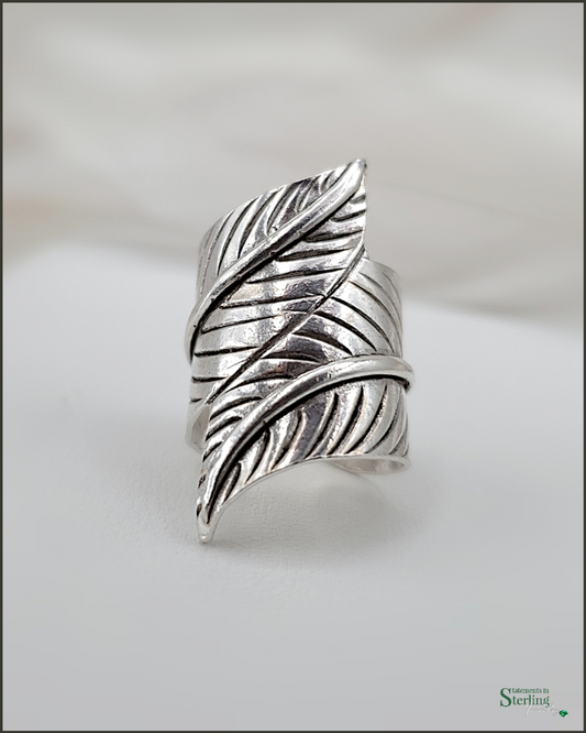 Sterling Silver Bold Adjustable Leaf Ring in Polished