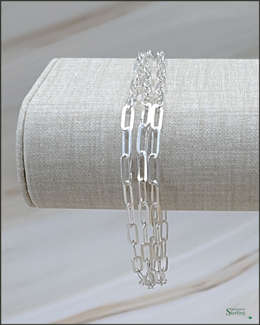 Sterling Silver Paperclip Link Triple Layer Bracelet