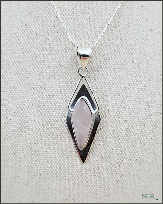 Rose Quartz and Sterling Silver Modern Pendant