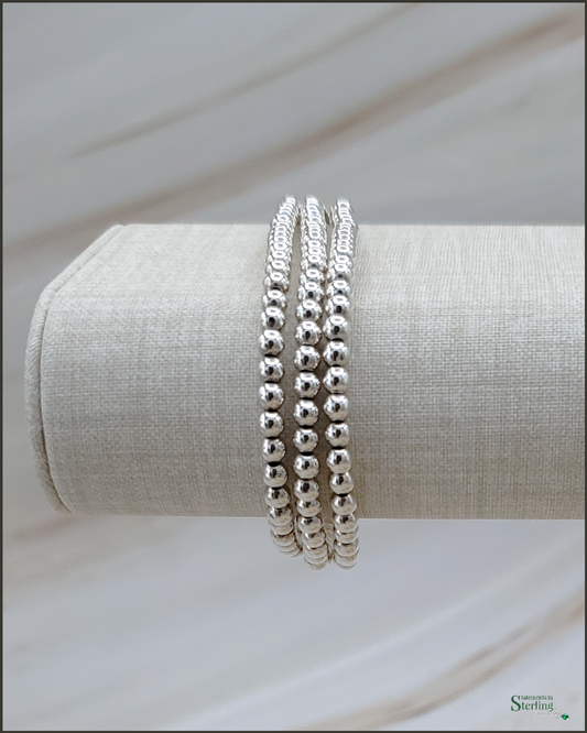 Triple Wrap Sterling Silver Bead Stretch Bracelet