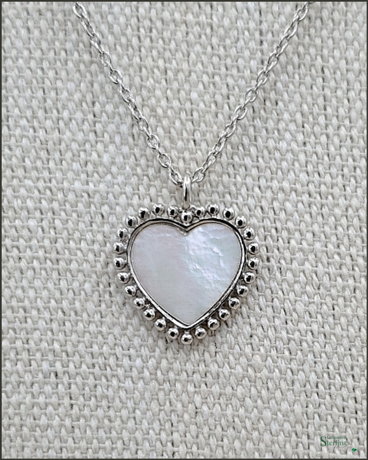 Mother of Pearl and Sterling Silver Heart Necklace