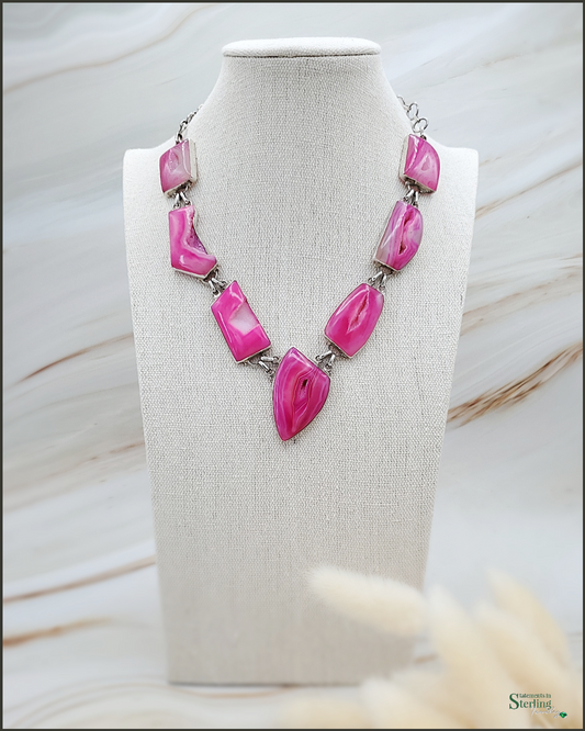 Pink Druzy and Sterling Silver Necklace