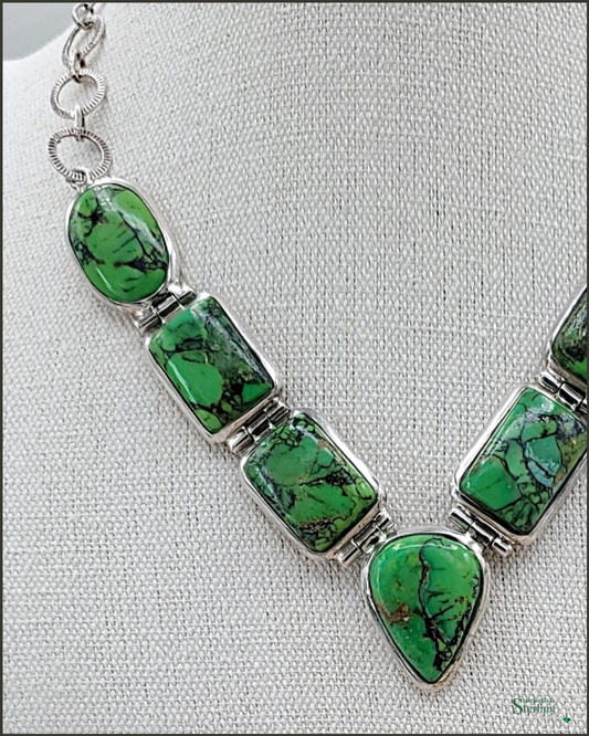 Green Copper Turquoise and Sterling Silver Necklace