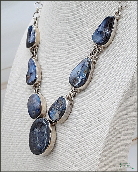 Australian Boulder Opal and Sterling Silver Statement Necklace