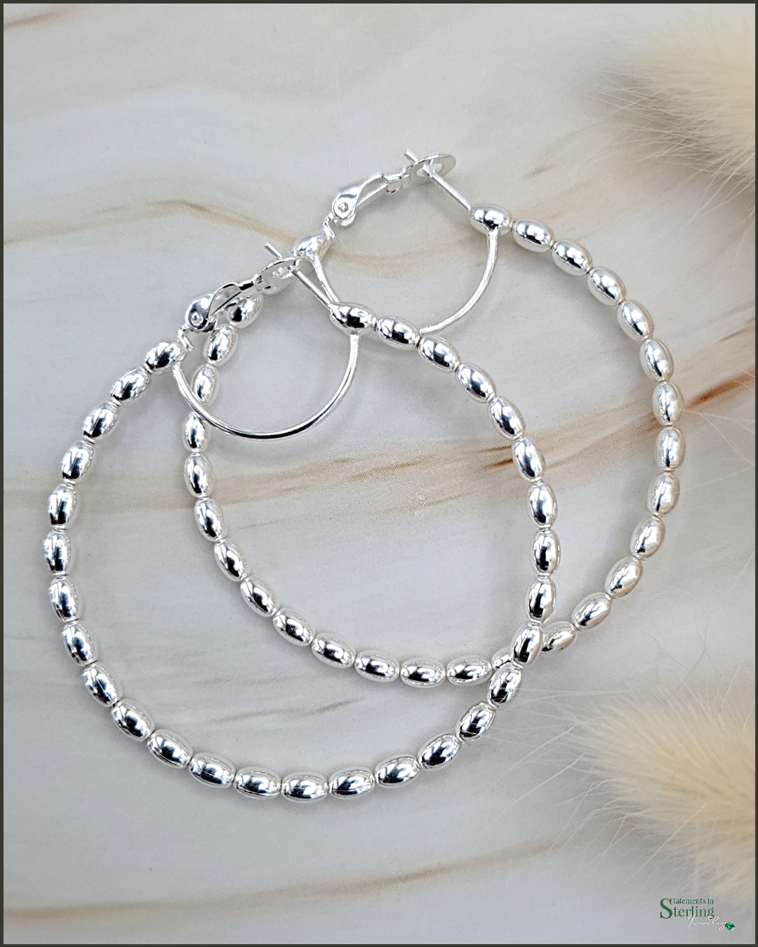 Sterling Silver Bead Hoop Earrings