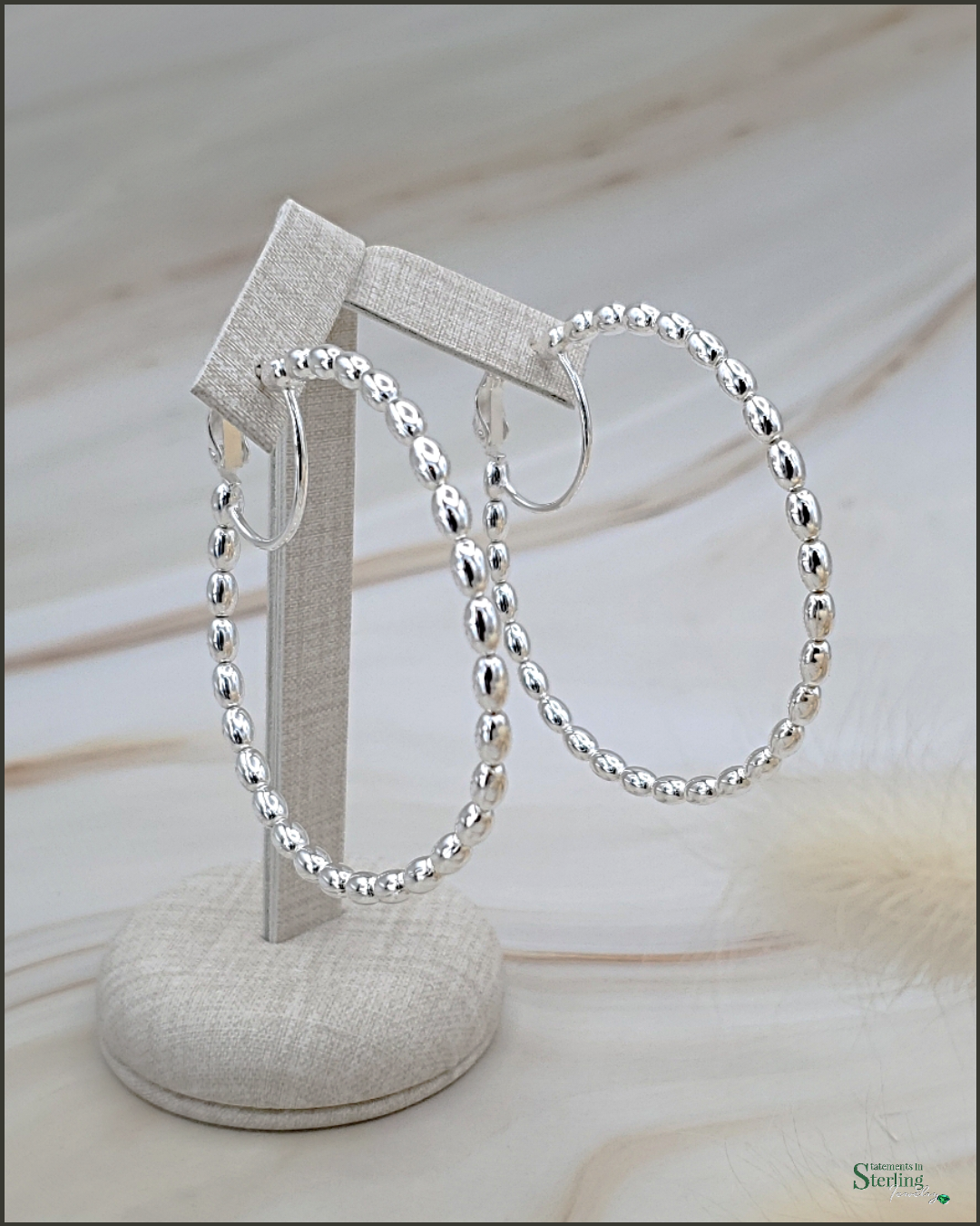 Sterling Silver Bead Hoop Earrings