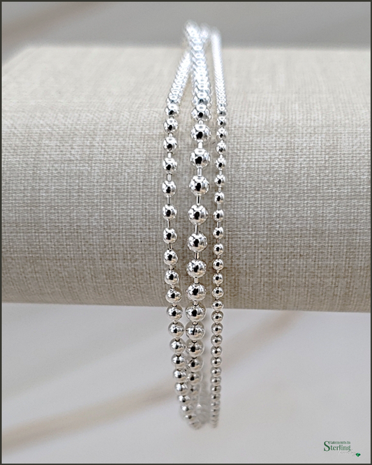 Sterling Silver Bead Triple Layer Bracelet