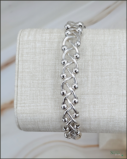 Sterling Silver Woven Bead Cuff Bracelet