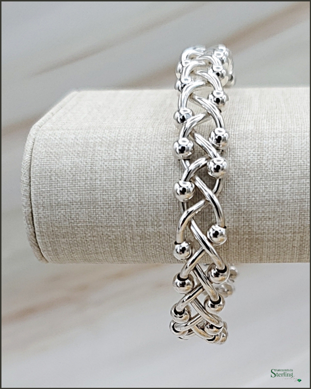 Sterling Silver Woven Bead Cuff Bracelet