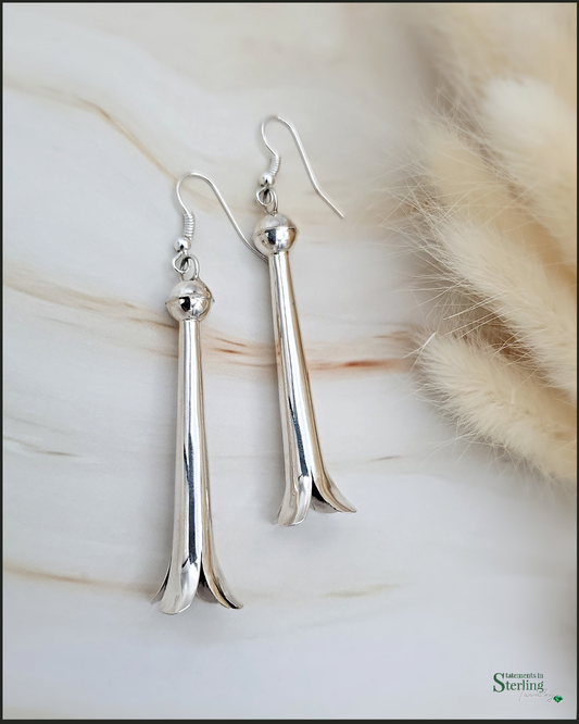 Squash Blossom Sterling Silver Earrings by Doris Smallcanyon