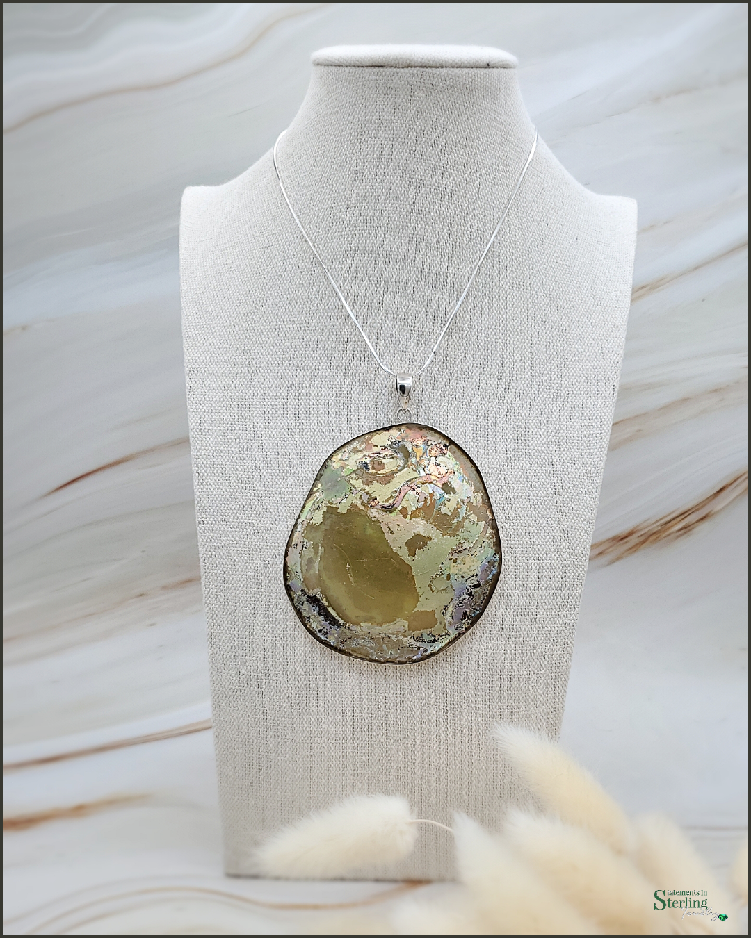 Roman Glass and Sterling Silver Statement Pendant III