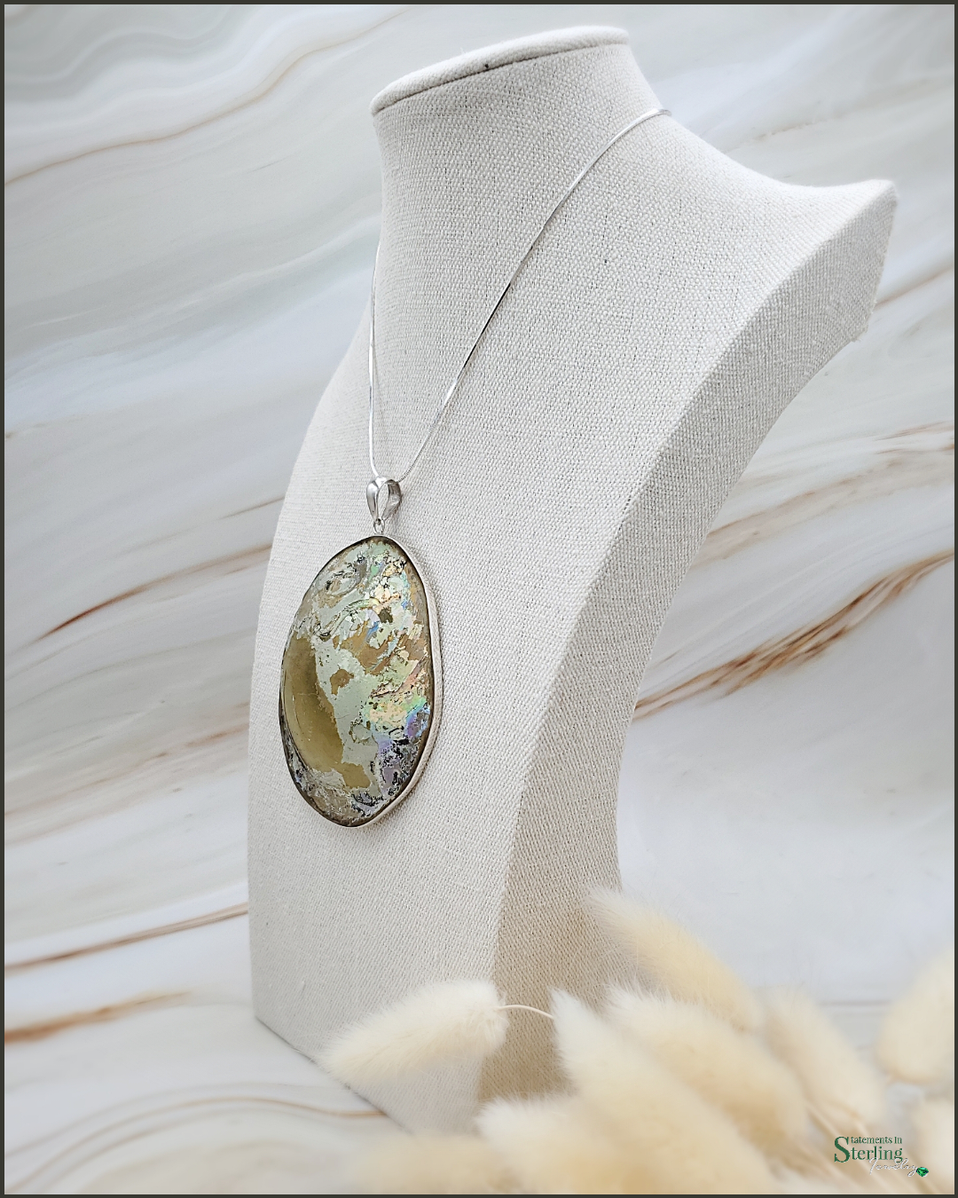 Roman Glass and Sterling Silver Statement Pendant III