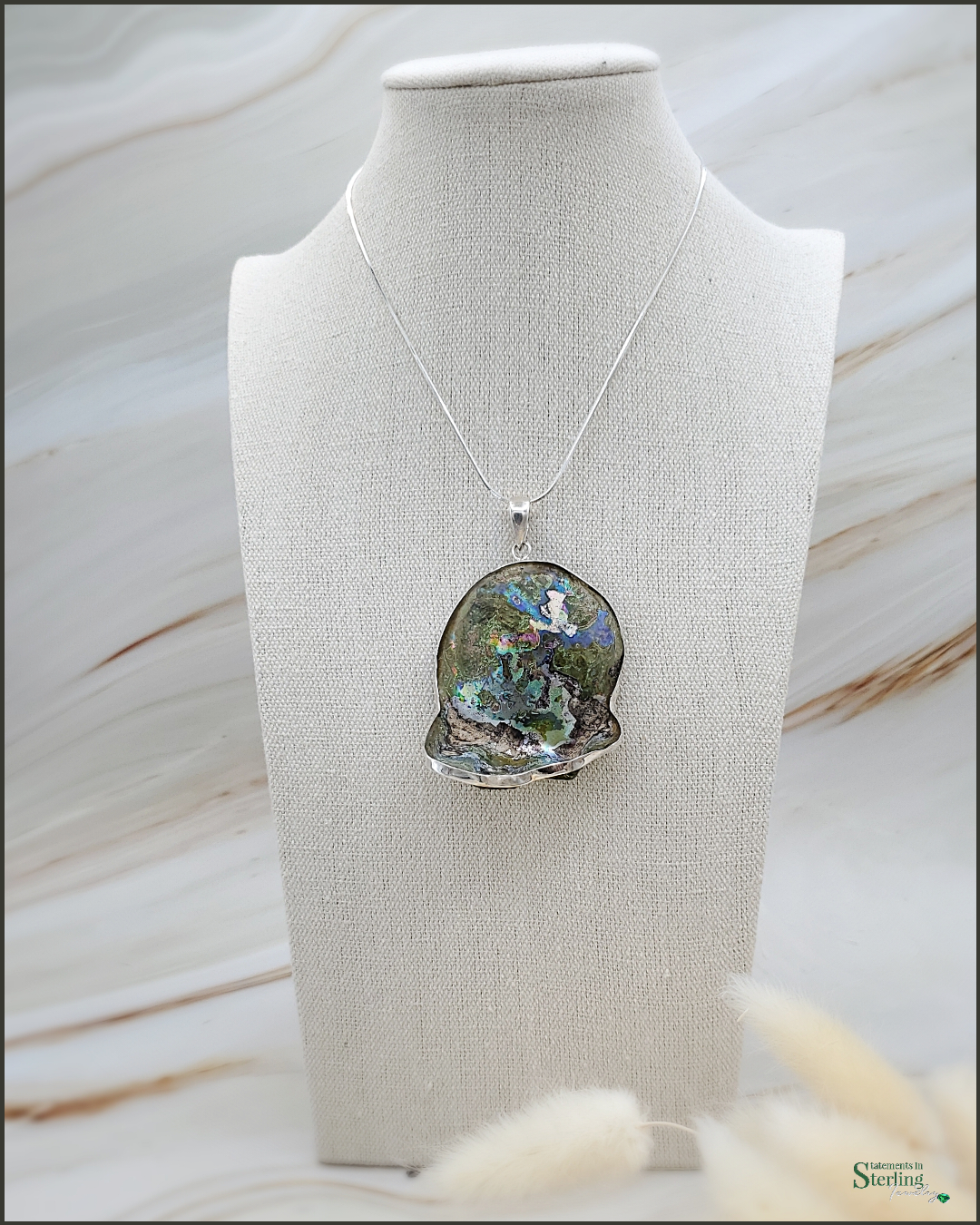 Roman Glass and Sterling Silver Statement Pendant VIII