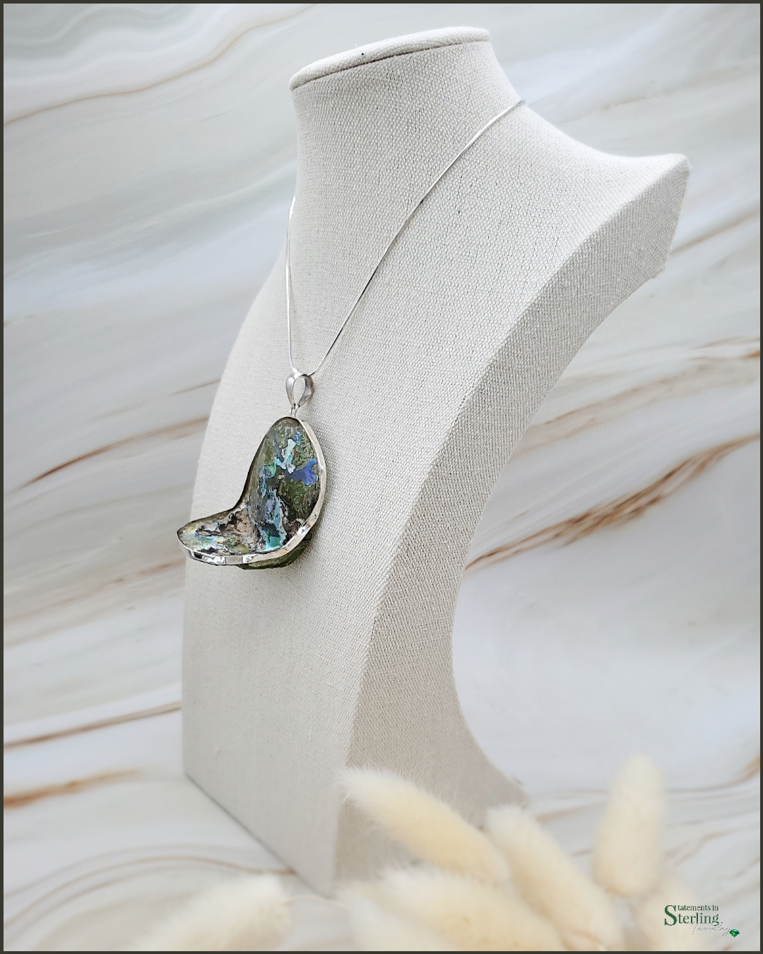 Roman Glass and Sterling Silver Statement Pendant VIII