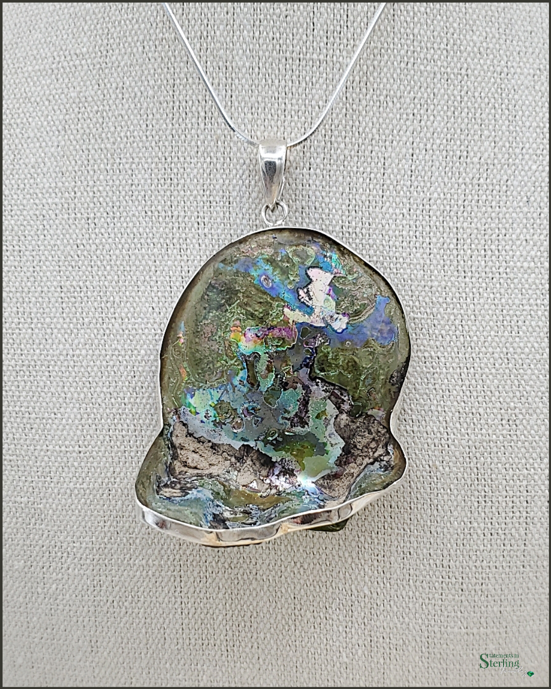 Roman Glass and Sterling Silver Statement Pendant VIII