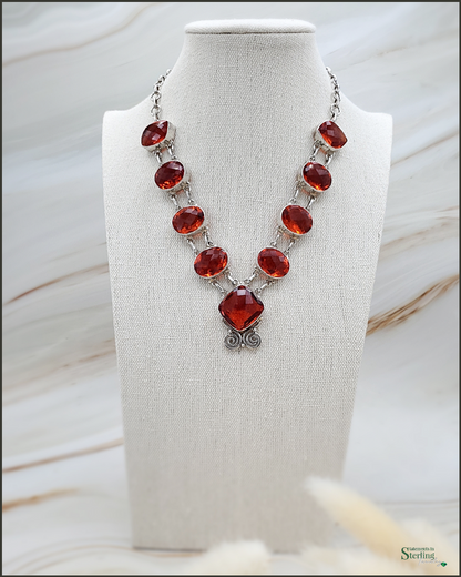 Red Sunset Quartz and Sterling Silver Necklace