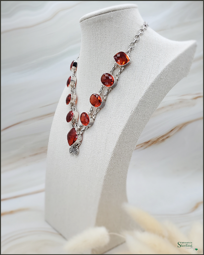 Red Sunset Quartz and Sterling Silver Necklace