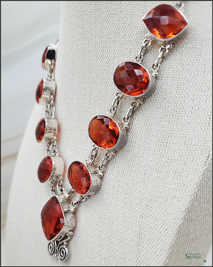 Red Sunset Quartz and Sterling Silver Necklace