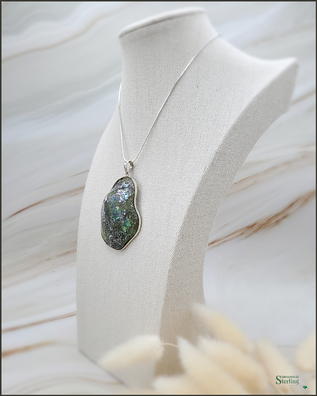 Roman Glass and Sterling Silver Statement Pendant V