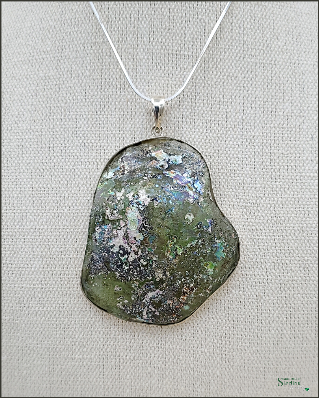 Roman Glass and Sterling Silver Statement Pendant V