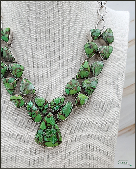 Green Goddess Copper Turquoise and Sterling Silver Statement Necklace