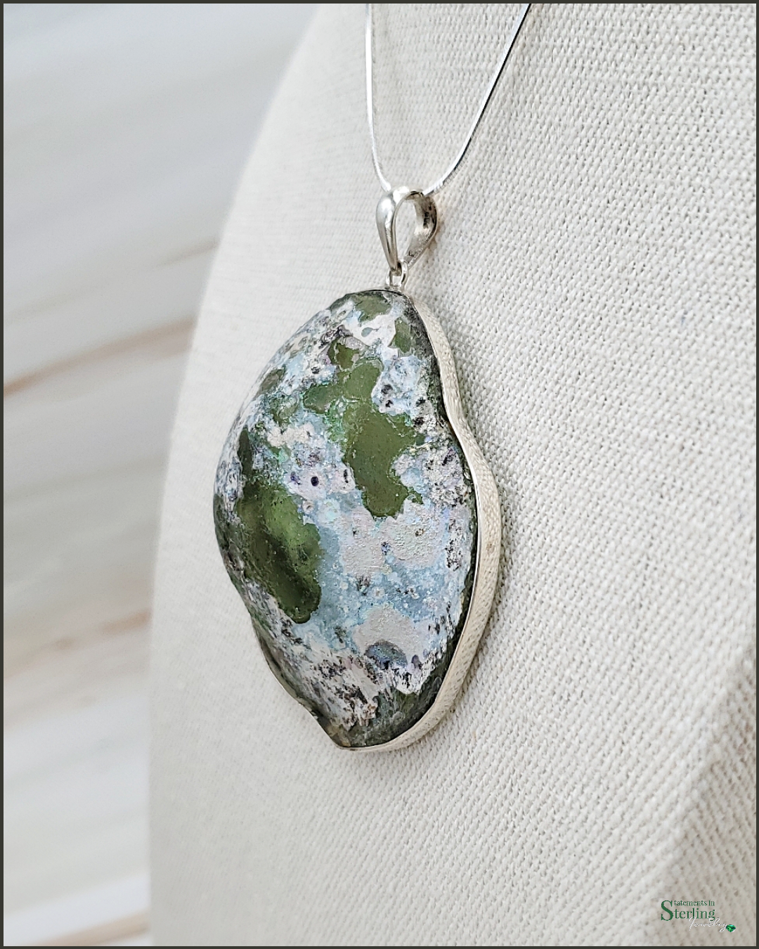 Roman Glass and Sterling Silver Statement Pendant IX