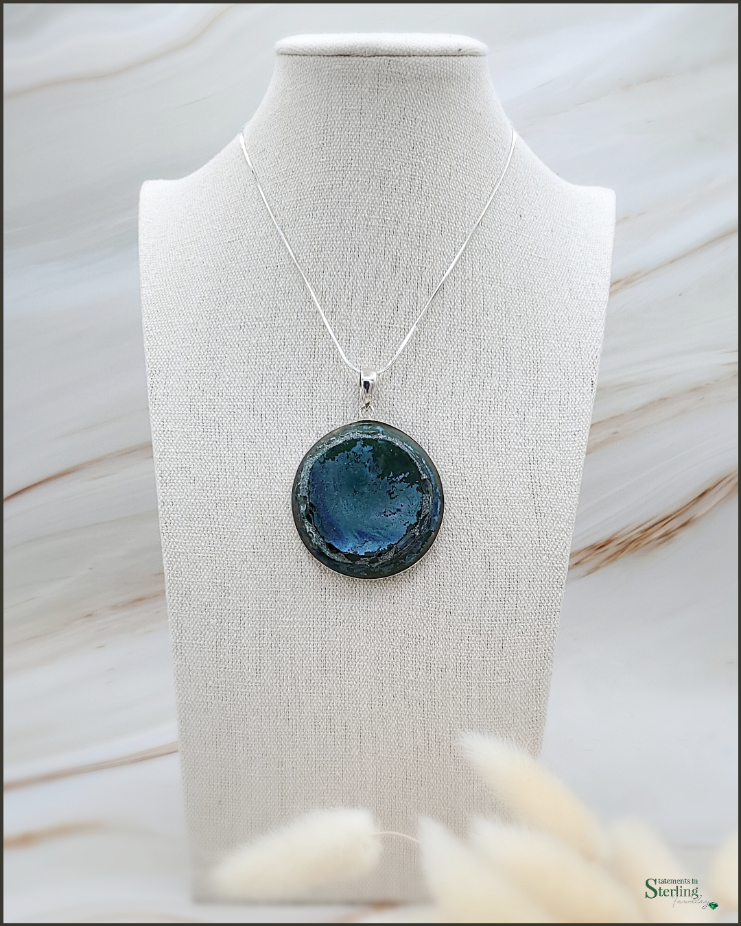 Roman Glass and Sterling Silver Statement Pendant VI