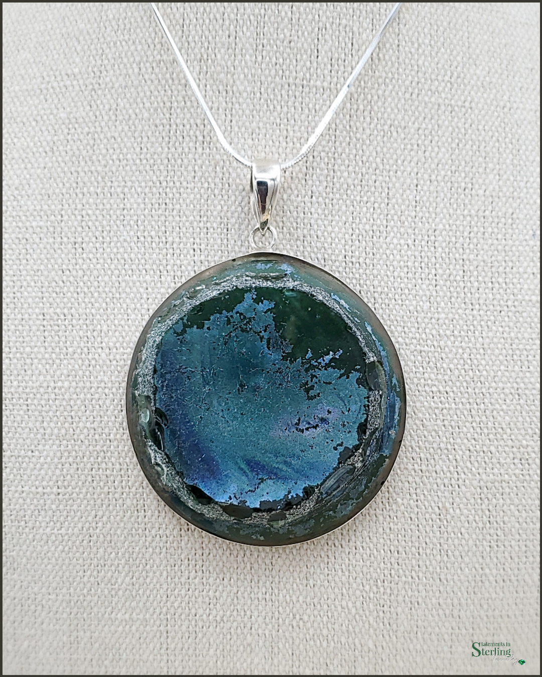 Roman Glass and Sterling Silver Statement Pendant VI