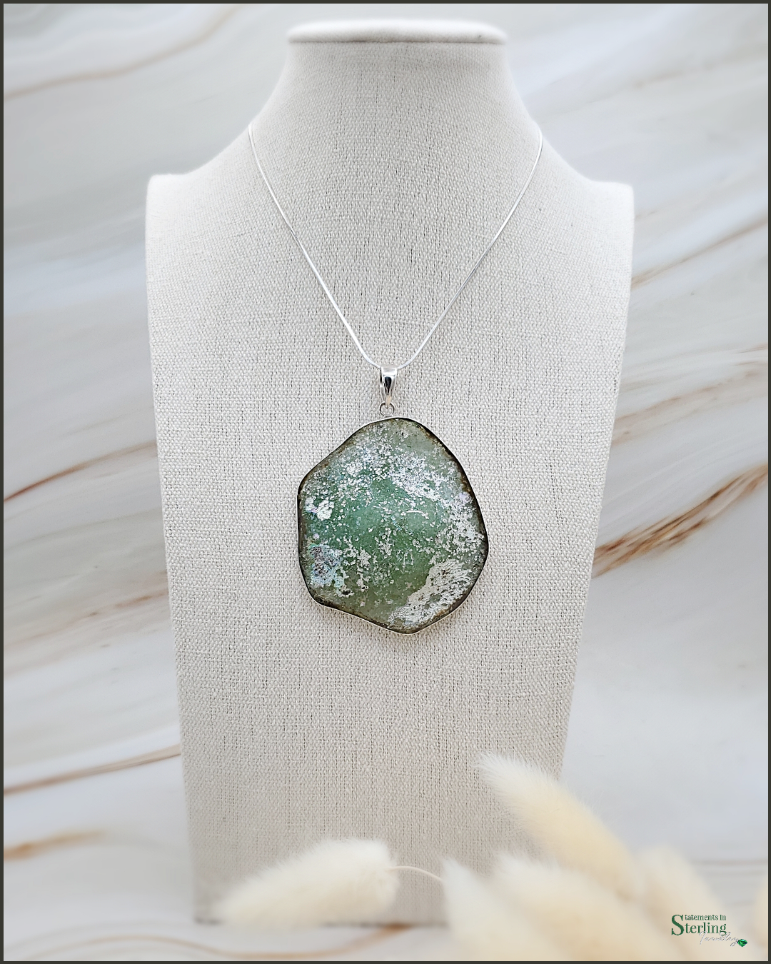 Roman Glass and Sterling Silver Statement Pendant IV