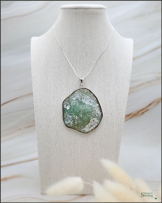 Roman Glass and Sterling Silver Statement Pendant IV