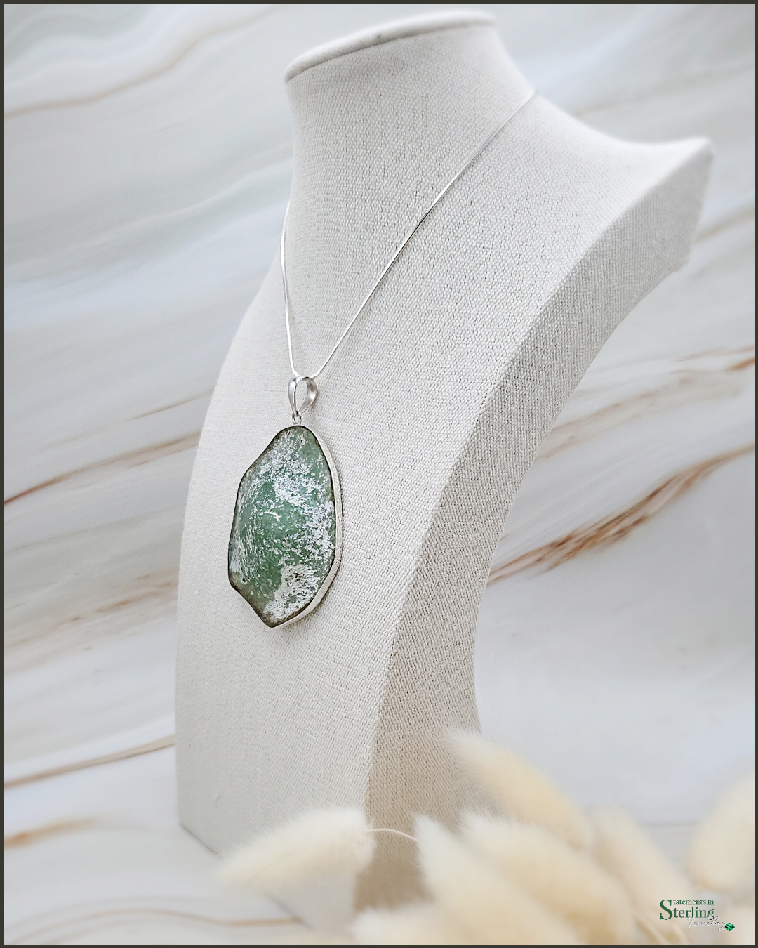 Roman Glass and Sterling Silver Statement Pendant IV