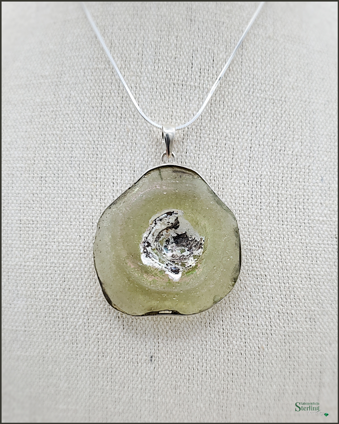 Roman Glass and Sterling Silver Statement Pendant VII