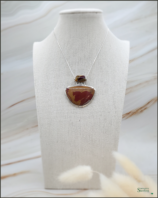 Australian Mookaite Jasper and Sterling Silver Southwest Pendant with Decorative Inlay