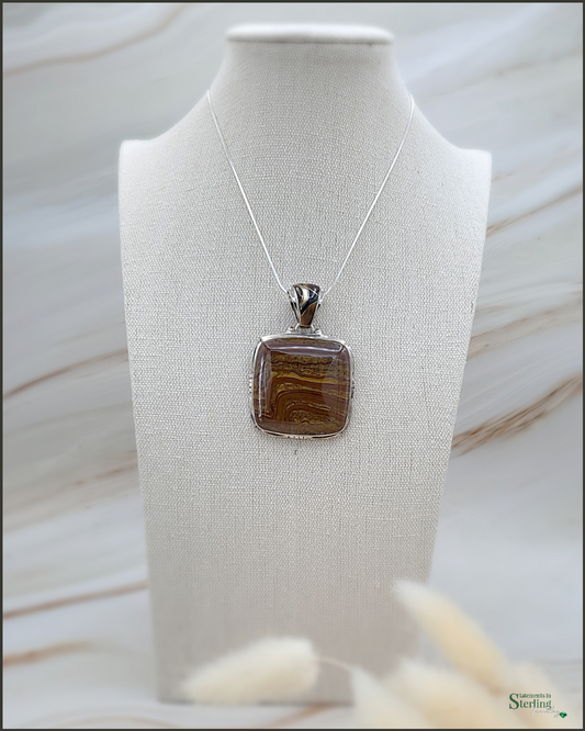 Tiger Eye Square Southwest Pendant with Gemstone Inlay