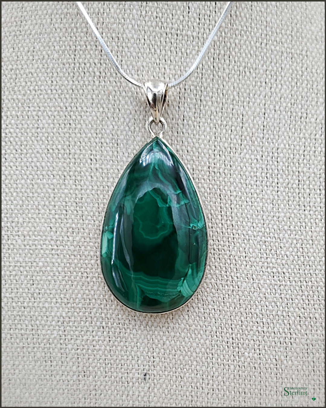 Malachite and Sterling Silver Teardrop Pendant