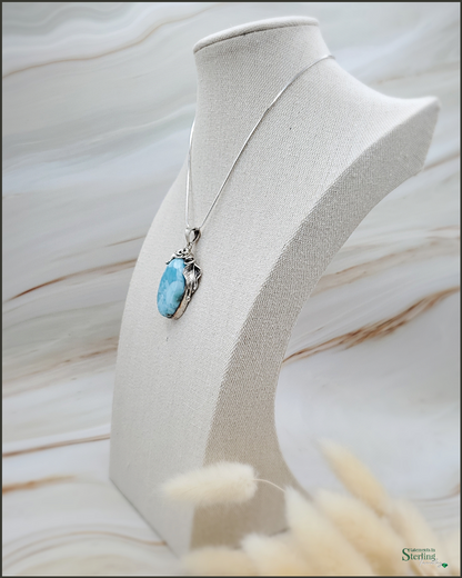 Caribbean Larimar and Sterling Silver Leaves Pendant