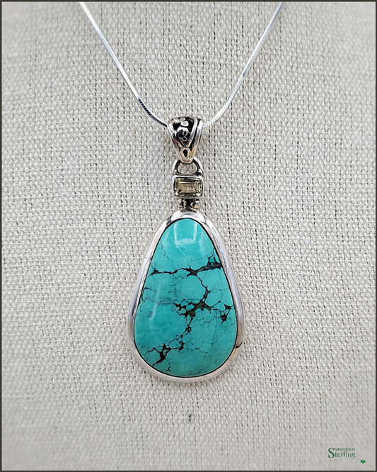 Turquoise and Citrine Sterling Silver Teardrop Pendant