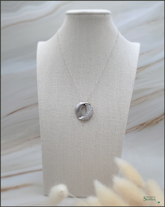 White Topaz and Sterling Silver Pave Circle Pendant